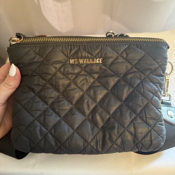 MZ WALLACE Pippa Black Quilted Zip Crossbody Bag Purse 3 Adjustable Straps - Picture 1 of 16